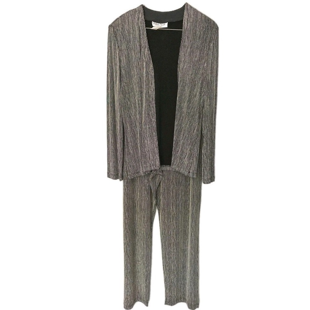 Vtg Ronni Nicole Sport Set Women M Black Stripe 2 Pc Jacket Pants Pleated Knit